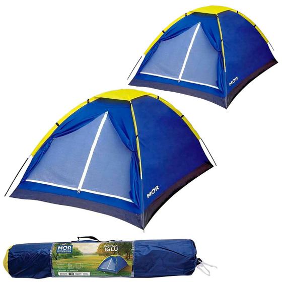 Imagem de 2 Barracas De Camping Estilo Iglu 3 Pessoas Azul Impermeável Com Bolsa Coluna dágua 300mm - MOR