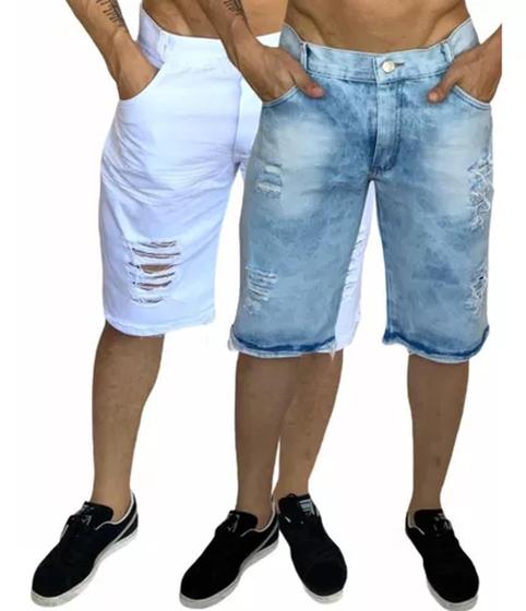 Imagem de 2 bermudas jeans rasgadas desfiadas masculina verao envio imediato