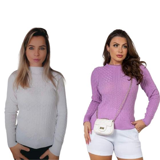 Imagem de 2 Blusas De Lã Feminina De Frio Segunda Pele Elegante Tricô