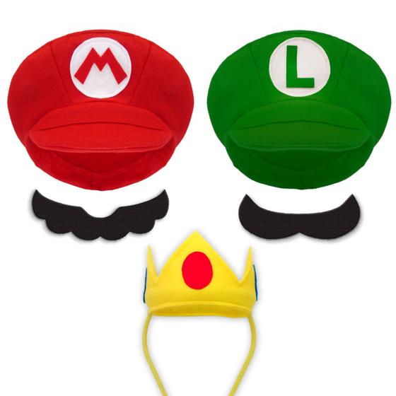 Imagem de 2 Boinas - Chapéu / Boné Super Mario E Luigi + Coroa / Peach