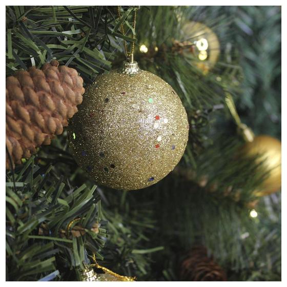Imagem de 2 Bolas Enfeite Natalino Árvore Natal Dourado Glitter 70Mm