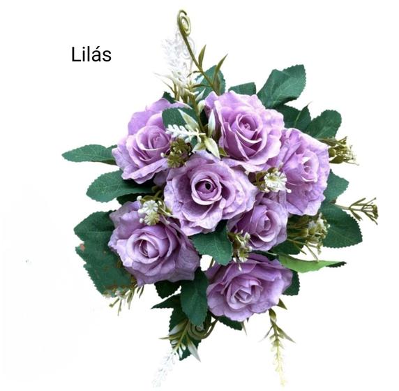 Imagem de 2 Buquês De Rosas Flores e Folhas Artificial C/ 7 Rosas Cada