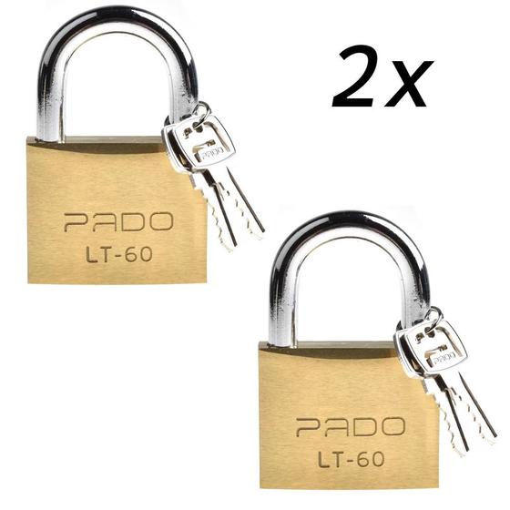 Imagem de 2 Cadeado Pado Lt 60mm 4 Chaves Não Enferruja Resistente Latão