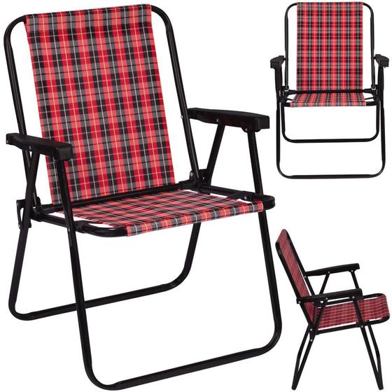 Imagem de 2 Cadeiras de Praia Alta Dobravel Aco Xadrez Vermelha/Preta  Mor 