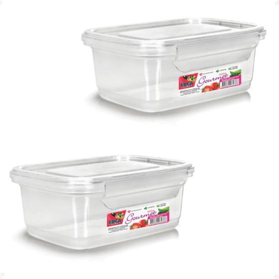 Imagem de 2 Caixa Retangular Gourmet C/ Travas Transparente 750ml