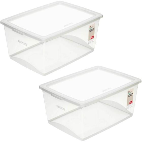 Imagem de 2 Caixas Organizadoras Plástica 60L Tampa My Closet Ordene Transparente Empilháveis