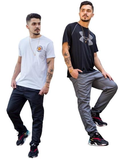 Imagem de 2 Calças Tactel Masculina Skinny Jogger 2 Bolsos Barata 416