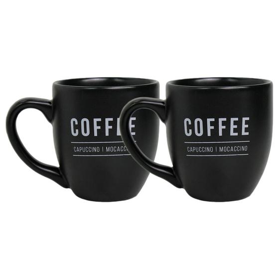 Imagem de 2 Canecas 300ml Para Chá Sucos Bebidas Café Porcelana Preta Manhattan