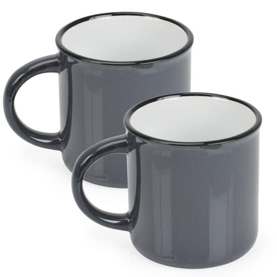 Imagem de 2 Canecas Tipo Esmaltada Cerâmica Grande Retro 320Ml Cinza