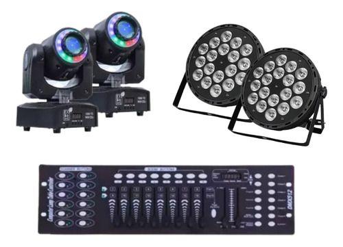 Imagem de 2 Canhao 18 Leds Rgbw 12w + Moving Head Spot 60w C/mesa Dmx