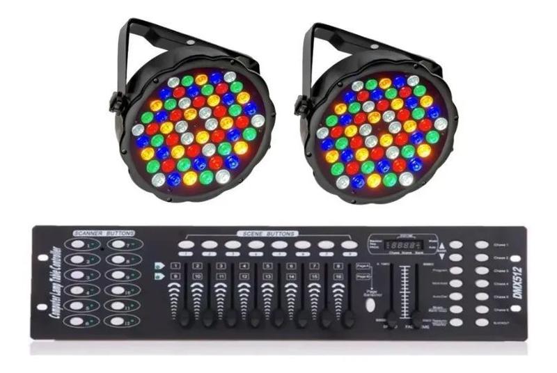 Imagem de 2 Canhão Refletor Led Par 64 Slim Rgbwa 60 Led 5w + Mesa DMX 192