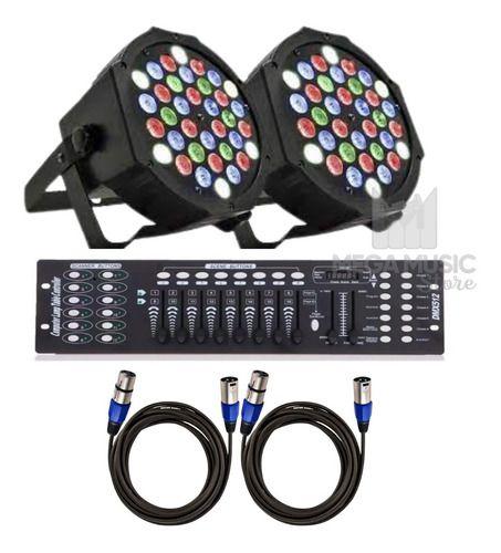 Imagem de 2 Canhão Refletor Led Rgbw 36 Led Slim + Mesa Dmx + Cabo 10m