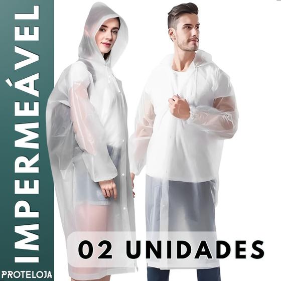 Imagem de 2 Capa de Chuva Impermeável Transparente Resistente Reutilizável Reforçada Com Capuz Vinil PVC