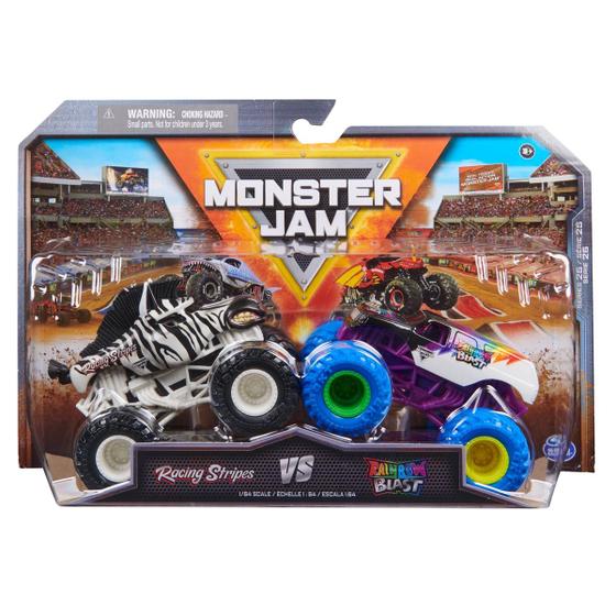 Imagem de 2 Carrinhos Racing Stripes vs Rainbow Blast 1:64-Monster Jam