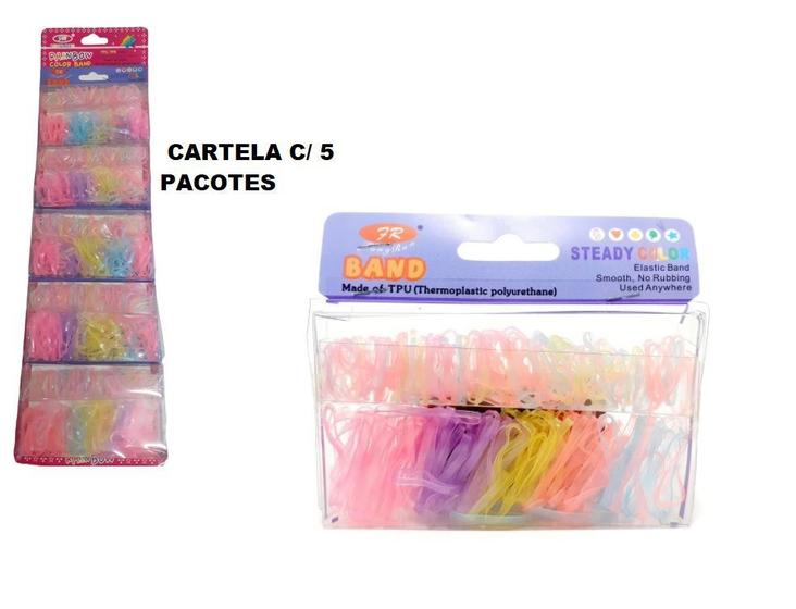 Imagem de 2 Cartelas c/ 5 pacotes Xuxinha Elásticos De Silicone Para Cabelo Colorido