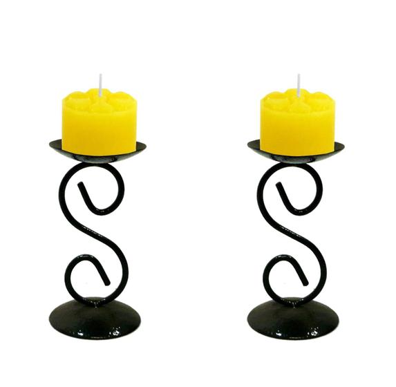 Imagem de 2 Castiçal 1 S Com Vela Amarela Mesa Decoração Candelabro