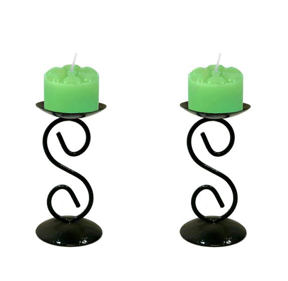 Imagem de 2 Castiçal 1 S Com Vela Verde Mesa Decoração Candelabro