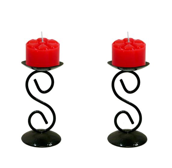 Imagem de 2 Castiçal 1 S Com Vela Vermelha Mesa Decoração Candelabro