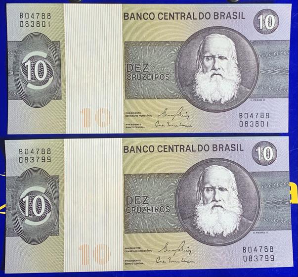 2 Cédulas 10 Cruzeiros Banco Central do Brasil Antigas Coleção Linda ...