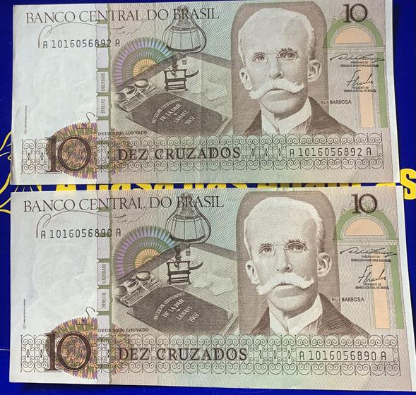 Imagem de 2 Cédulas Dez Cruzados Banco Central Do Brasil  Antigas Coleção Linda Cédulas Novas