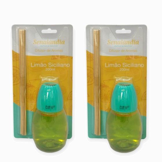 Imagem de 2 Cheirinho Casa Limão Siciliano Difusor Ambiente Enfeite Vareta Blister 200ml Senalândia - Envio Já