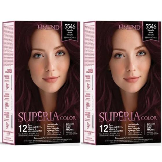 Imagem de 2 Colorações Cremes sem Amônia Supéria Color 5546 Vermelho Amora - Amend