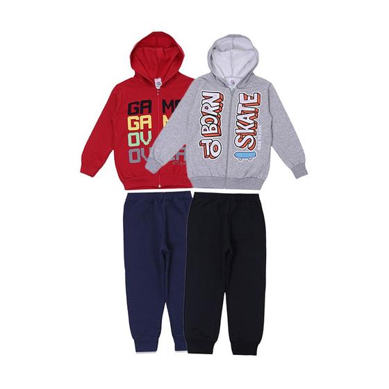 Imagem de 2 Conjuntos de Moletom Jaqueta Zíper com Capuz e Calça para Meninos do 1 ao 8