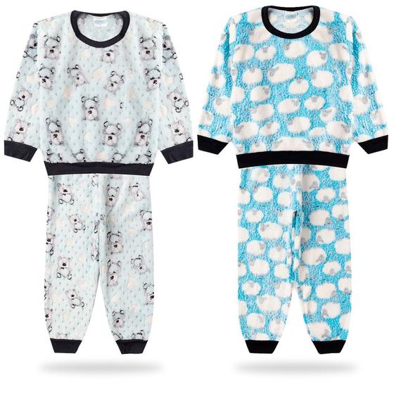 Imagem de 2 Conjuntos Fleece Soft Pijama Roupa de Dormi Peças Masculinas Infantil Juvenil de Crianças