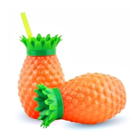 Imagem de 2 Copos Abacaxi C/ Canudo 300 Ml Plástico Injetemp Original
