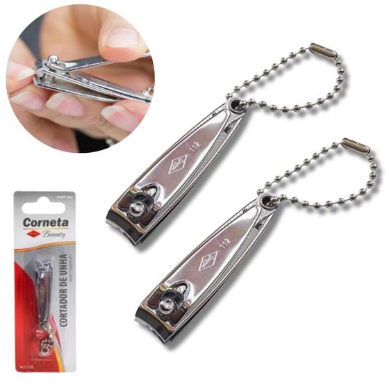 Imagem de 2 Cortadores De Unhas Pequenos 5cm Com Lixa E Corrente - Corneta