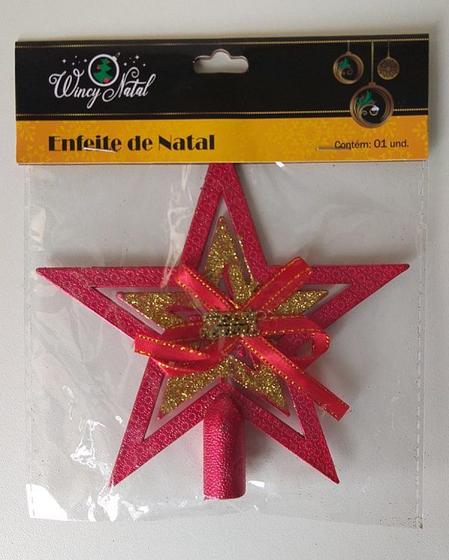 Imagem de 2 Decorativo Natal Ponteiro Estrela Vermelho/Dourado 15cm