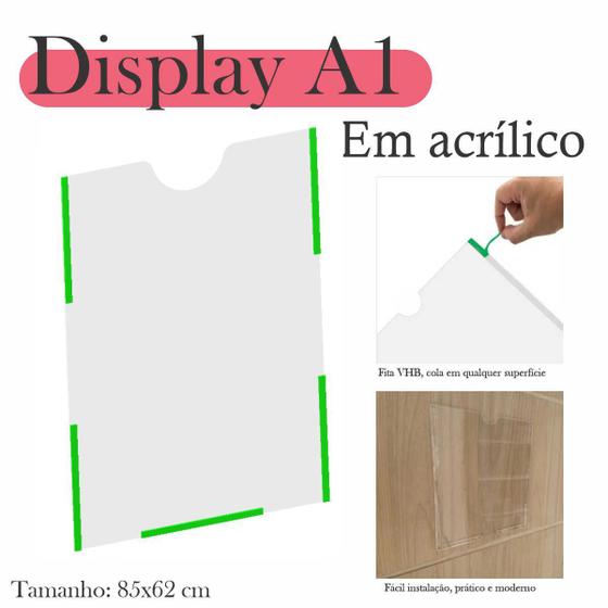 Imagem de 2 Display Parede Quadro Avisos Porta Folhas A1 Acrílico Vert