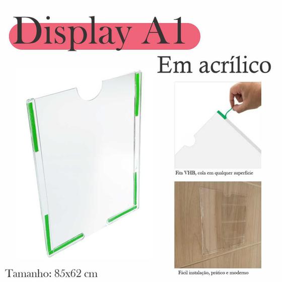 Imagem de 2 Display Parede Quadro Avisos Porta Folhas A1 Acrílico Vert