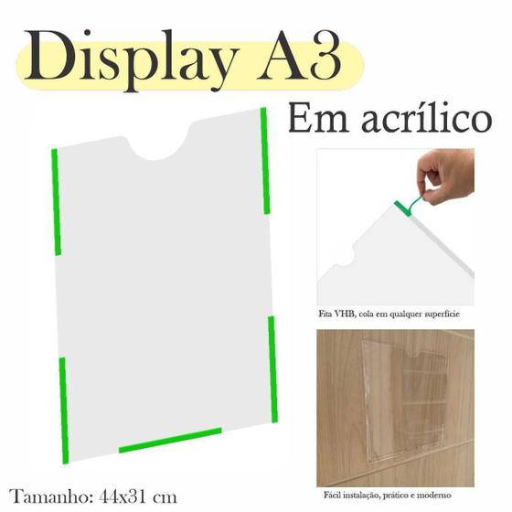 Imagem de 2 Display Parede Quadro Avisos Porta Folhas A3 Acrílico Vert