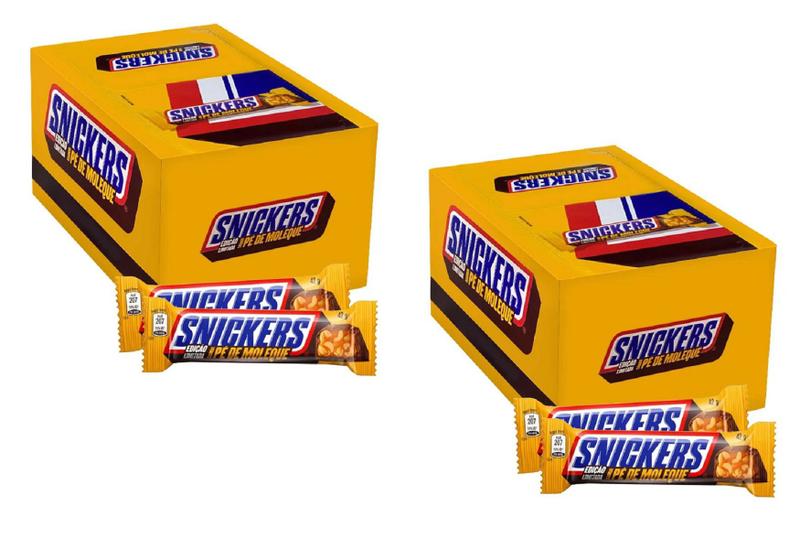 Imagem de 2 Displays Chocolate Snickers Pé de Moleque c/ 20 Un De 42g