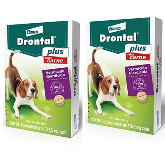 2 Drontal Plus Carne Cães 10kg Vermifugo 4 Comprimidos Bayer Elanco