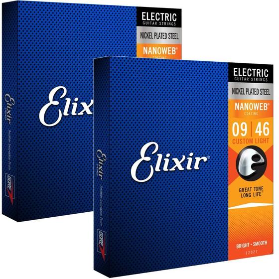 Imagem de 2 Encordoamentos Profissionais Elixir .009 Custom Light Nanoweb para Guitarra  12027
