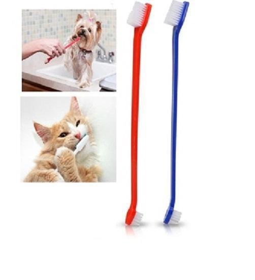 Imagem de 2 Escova De Dente Pet Cachorro Gato Cães ul E Vermelho