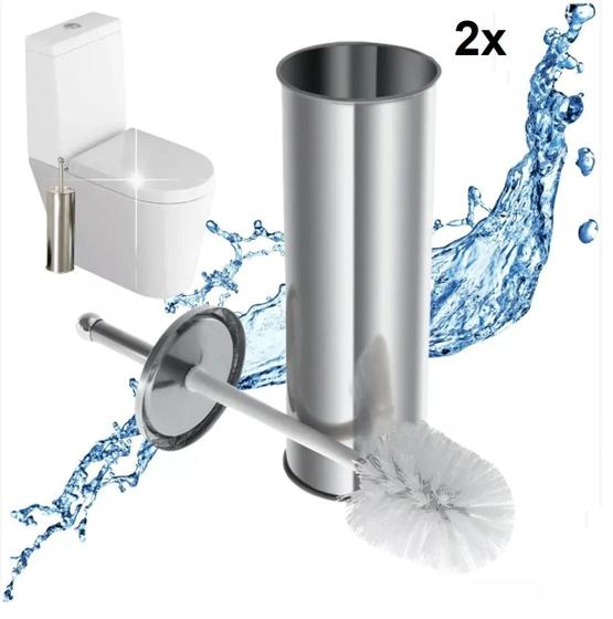 Imagem de 2 Escovas De Limpar Vaso Sanitário Privada Banheiro Aço Inox