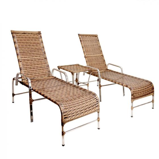 Conjunto De Jardim 2 Espreguiçadeiras Catar Com Mesa Em Fibra Sintética