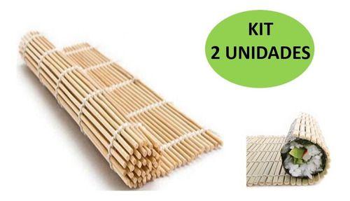 Imagem de 2 Esteiras Sudare Bambu Enrolar Sushi Mat Oriental 23x24 Cm