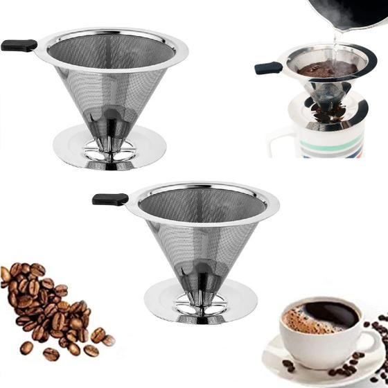 Imagem de 2 Filtros Coador para Café Reutilizável Aço Inox Cafeteira