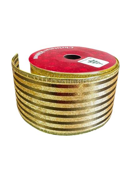 2 Fitas de Natal Dourada com listras 6.3 x 10m p/ decoração - Genérica Imagem de 2 Fitas de Natal Dourada com listras 6.3 x 10m p/ decoração