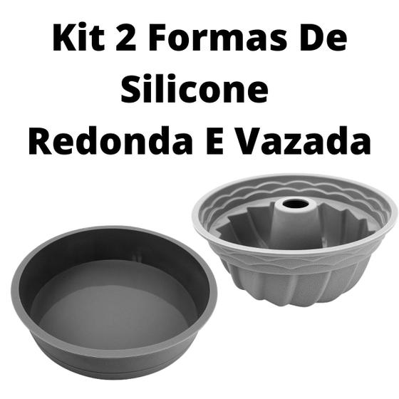 Imagem de 2 Formas De Bolo Silicone Assadeira Forma Vazada Pudim Cinza