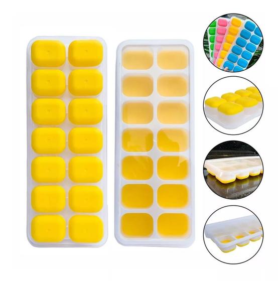 Imagem de 2 Formas De Gelo Cubo Com Tampa Rígida Flexível Fundo Silicone 