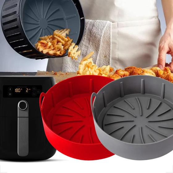 Imagem de 2 Formas Forro Cesto Silicone Alça Fritadeira Elétrica Assadeira Airfryer Antiaderente 5 Litros