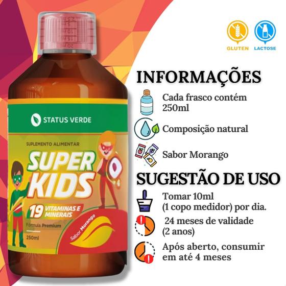 Imagem de 2 Frascos Super Kids Xarope Infantil Multi Vitaminas Kit 500ml Status Verde