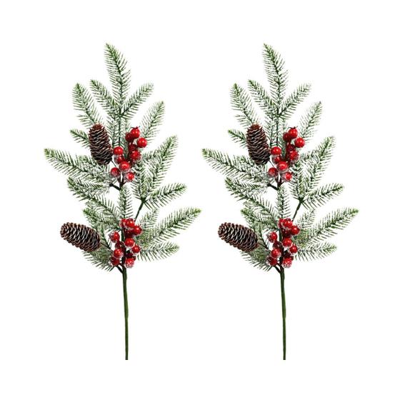 2 Galho Natalino Nevado Com Berries Vermelho E Pinhas 70cm - Magizi Imagem de 2 Galho Natalino Nevado Com Berries Vermelho E Pinhas 70cm
