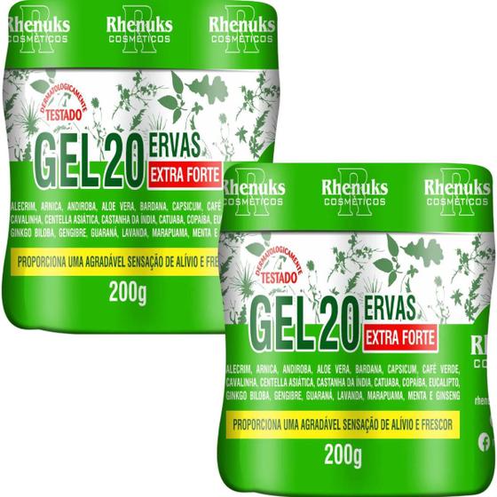 Imagem de 2 Gel Massageador Rhenuks 20 Ervas Extra Forte Pote 200g