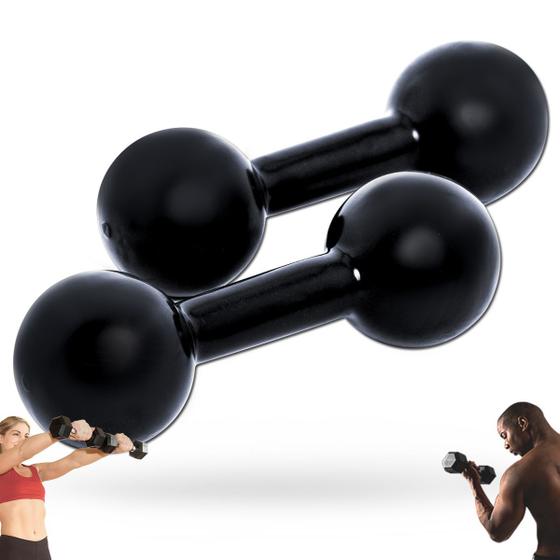 Imagem de 2 Halteres Bola Emborrachados 8 Kg Cada Dumbbell Par Pesos Academia Musculação Exercício Físico Treino Hipertrofia